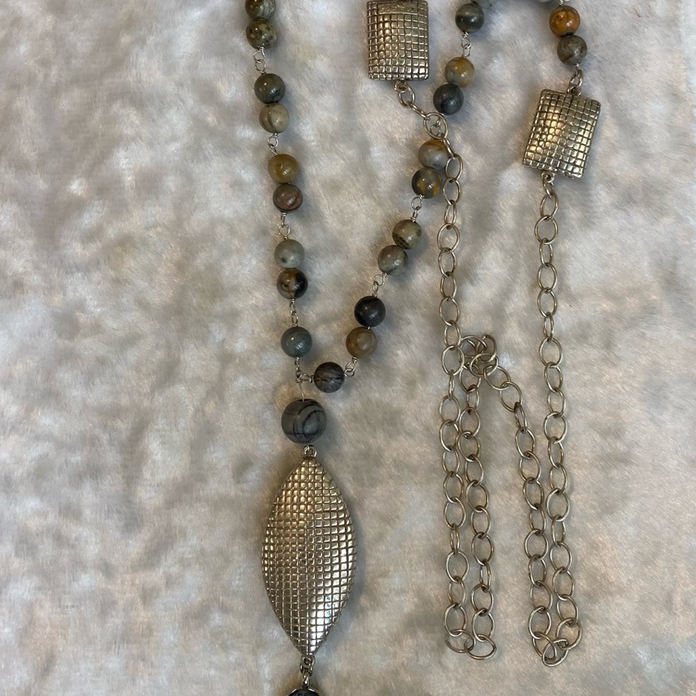 ☘️Simon Sebbag SSD Designer Sterling Silver 925 & Gray Jasper Necklace Signed